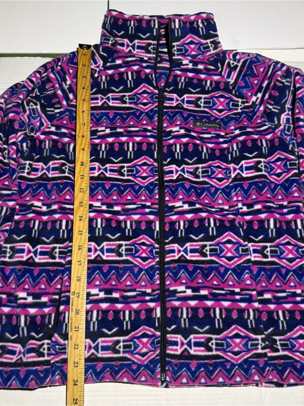 Columbia Women Dark Sapphire 80s Stripe Benton Springs FZ Fleece Jacket Size XL - Picture 2 of 9